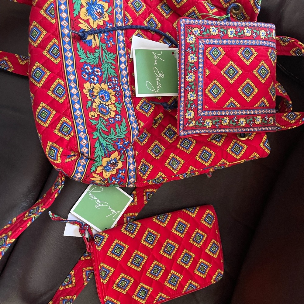Vera Bradley Mimi Villa Red Backpack and Wallet.